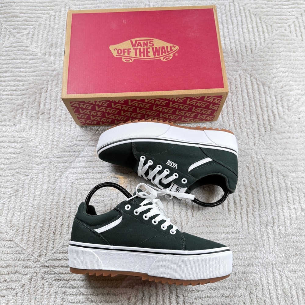Vans Seldan Platform Sneakers Women's 10 Green Canvas Low Top Lug Sole Shoes - Picture 8 of 10